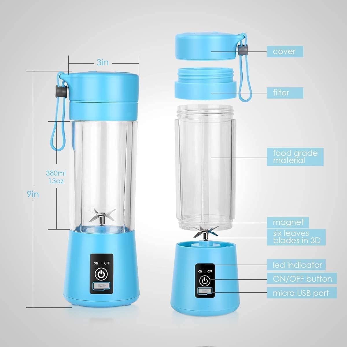 6 Blade Juicer Blender – USB Rechargeable Portable Mixer for Fresh Juice, Smoothies & Shakes